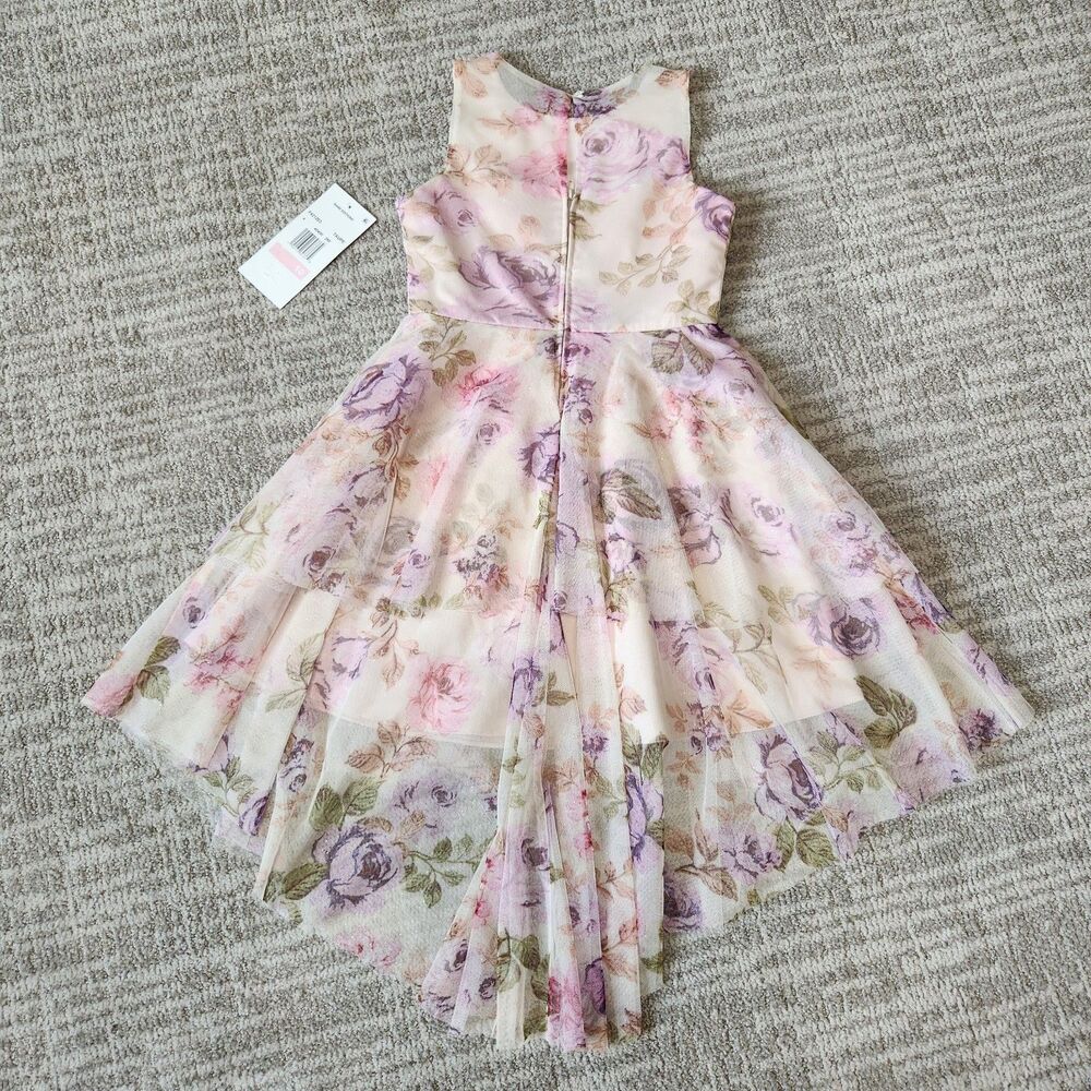 Rare Editions girl's hi-low sparkle tiered tulle floral dress size 10 - Picture 9 of 11
